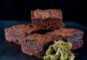 weed brownie with cannabis buds